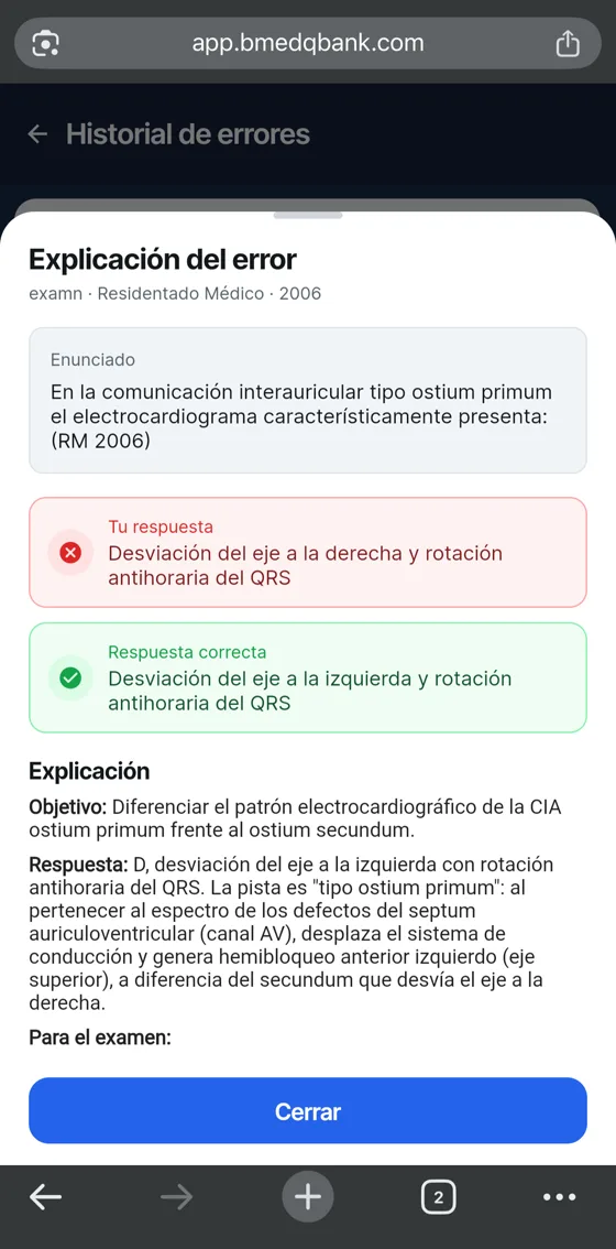 Explicación de un error en la versión móvil de BMedQBank