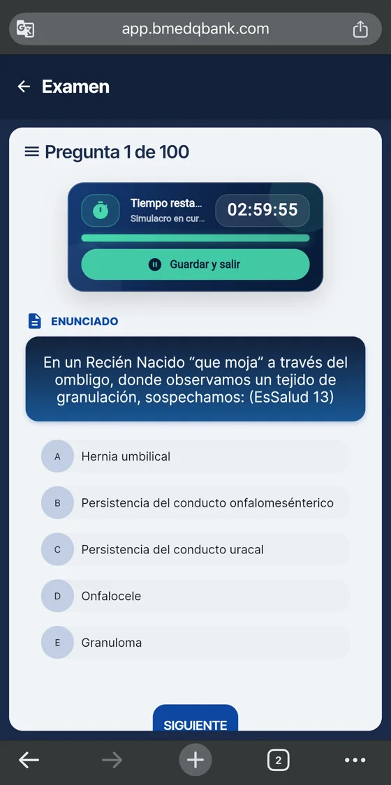 Modo Simulacro en el celular: pregunta con cronómetro